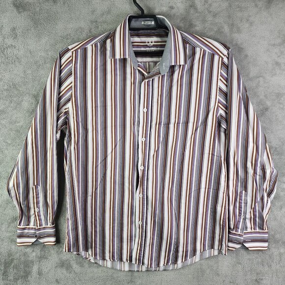 Men's Bugatchi Uomo Multicolor Striped Shirt Long Sleeve Button Down Size L - Picture 2 of 14